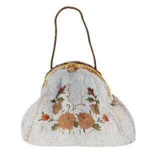 Vintage 1950s Dormar Beaded Floral Handmade Evening Clutch